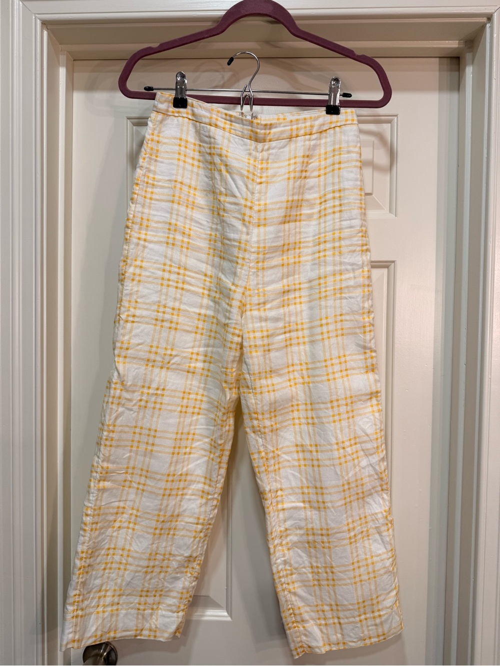 Kookai White and Yellow Plaid Trousers